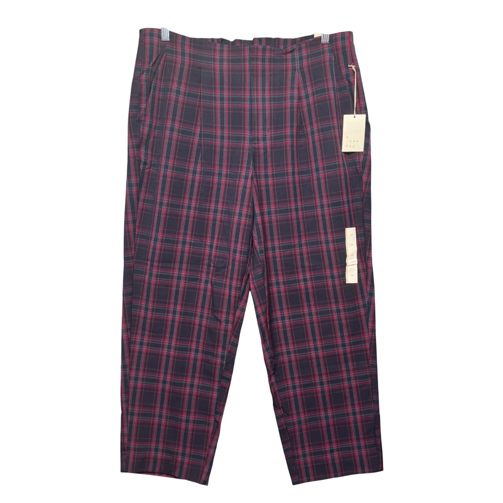 A New Day Grunge Tapered Leg High Rise Plaid Pants 16 Navy Punk Holiday Preppy